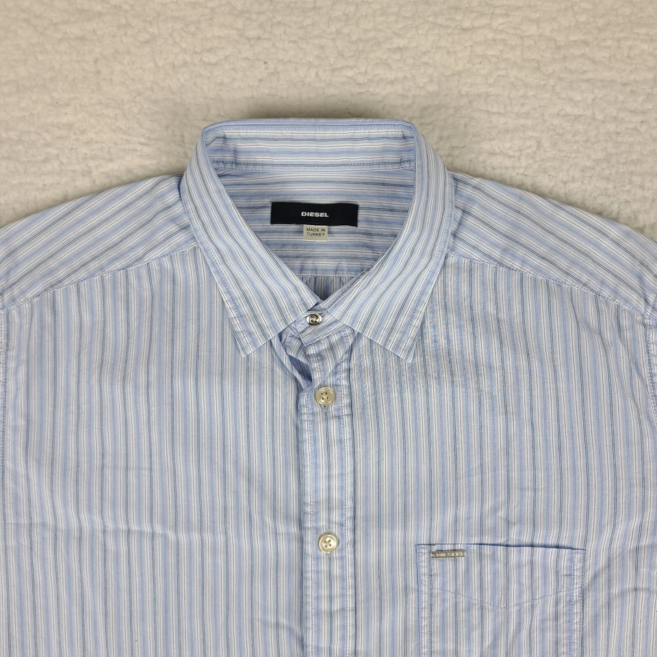 Рубашка мужская большая синяя в полоску 100% хлопок платье на пуговицах сделано в Турции - Изображение 3 из 4