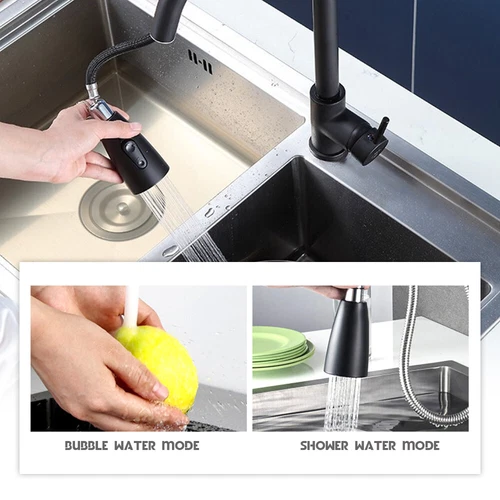 Kitchen Mixer Tap 360° Swivel Pull Out 2-Mode Sink Faucet Laundry Black/Silver - Picture 14 of 19