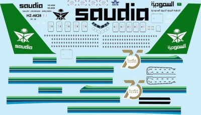 Decal set for scale model BSmodelle Boeing 777 Saudi 75Years  1144