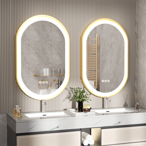 Oval Badezimmerspiegel 80x50 mit Beleuchtung Gold Touch Antibeschlag Dimmbar - Bild 3 von 13