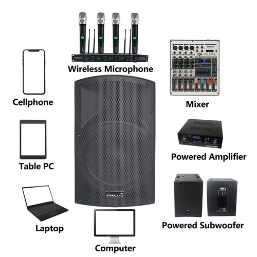 Pair PA Active Audio Speakers 15" 4000W Peak Power Speaker W/ TWS Bluetooth USB - Picture 15 of 24
