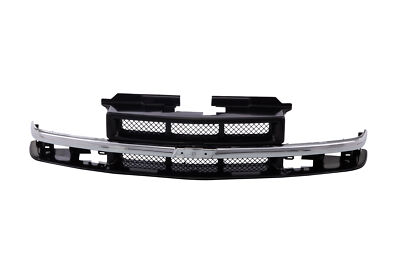 Black Grille w/Chrome Bar Molding Fit 98-04 Chevy S10 Pickup Blazer SUV New