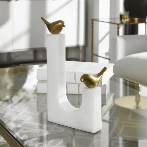 Uttermost Songbirds Brass and Marble Sculpture in White and Brass - Picture 5 of 5