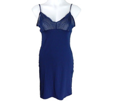 Cosabella Women's Medium Chemise Slip Nightie Navy Lace Panel Sheer Slinky EUC