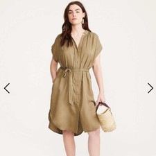 NWT LOU & GREY LOFT Fluid Twill Pocket Shirtdress mustard olive M