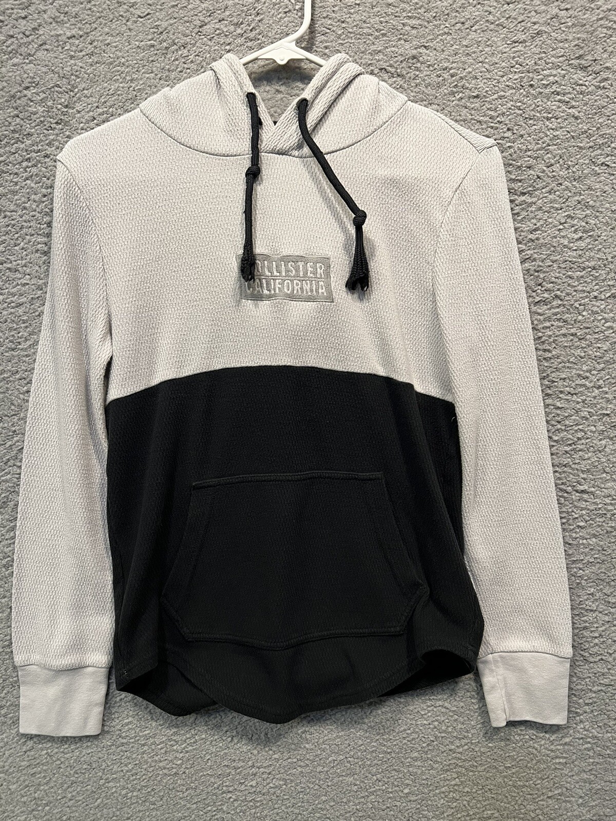 Mens Hollister Waffle Knit Thermal Hoodie Size Xtra small Gray Black | eBay