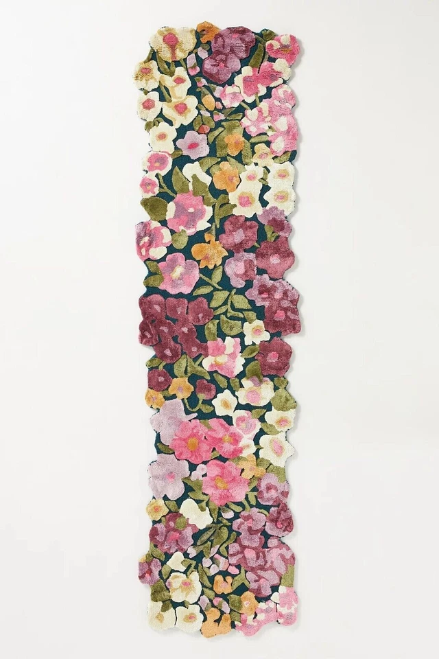 Cassia - Alfombra de área suave de lana y viscosa acolchada a mano rosa floral 8x10 9x12 Foto 4 de 4