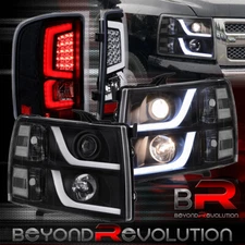 For 2007-2013 Chevy Silverado LED Headlights + Black Housing Tail Brake Lights