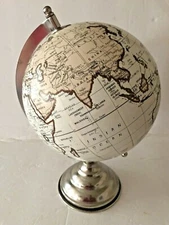 Contemporary 7 inch White and Gold Rotating Desk Globe with Metal Base