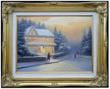 Framed Quality Hand Painted Oil Painting, Snowing landscape - 10, 12x16in