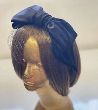 Black Headband Birdcage Veil, Handmade Bow Style Headband Black Birdcage Veil