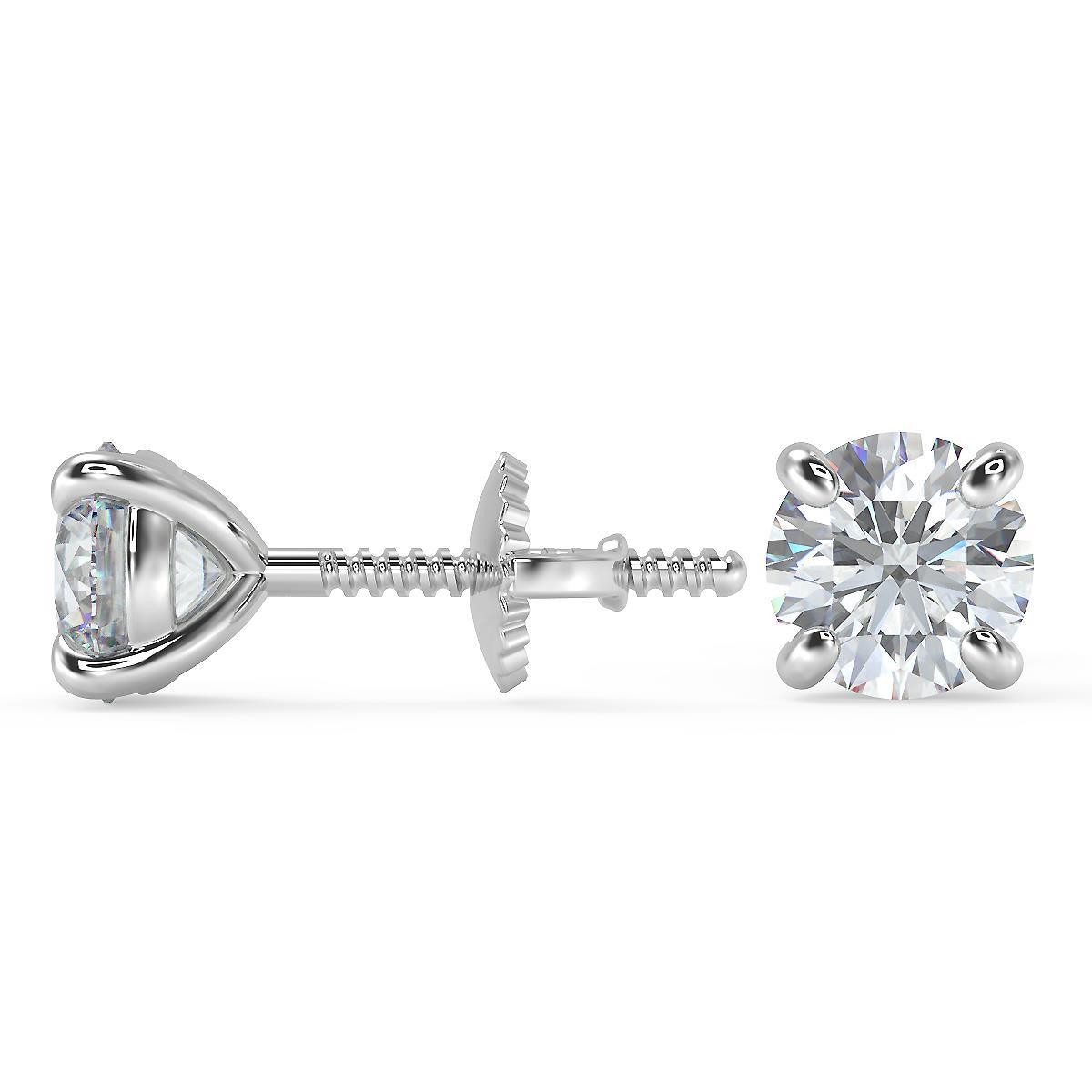 1.86 Ct Round Cut Stud Diamond Earrings VS1 D Screw Back White Gold 14k