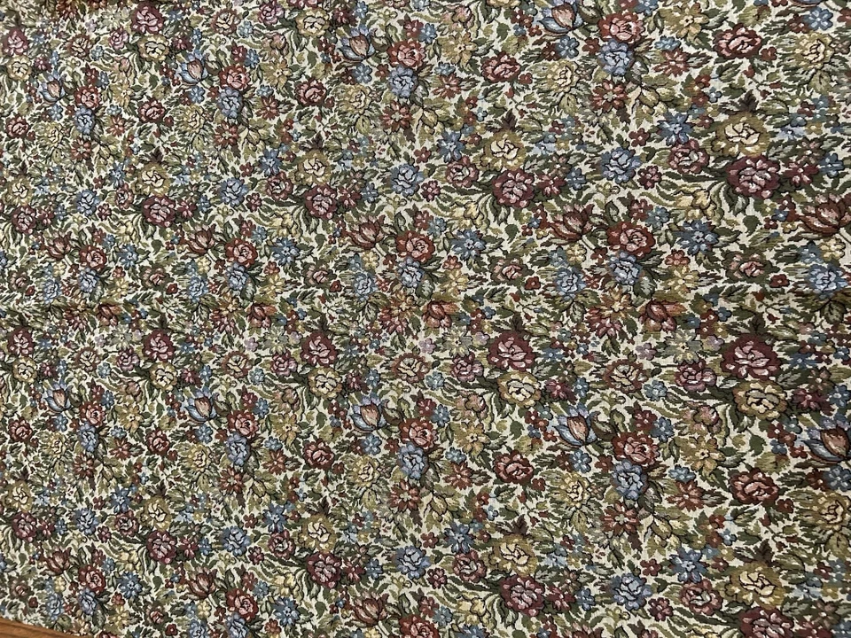 Tapiz Tapicería Tela Floral Azul Oliva Verde Hojas Borgoña Tostado 35x28.5 Foto 3 de 4