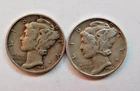 1943 & 1944 Mercury Dimes 90% Silver United States Mint Coins Lot of 2