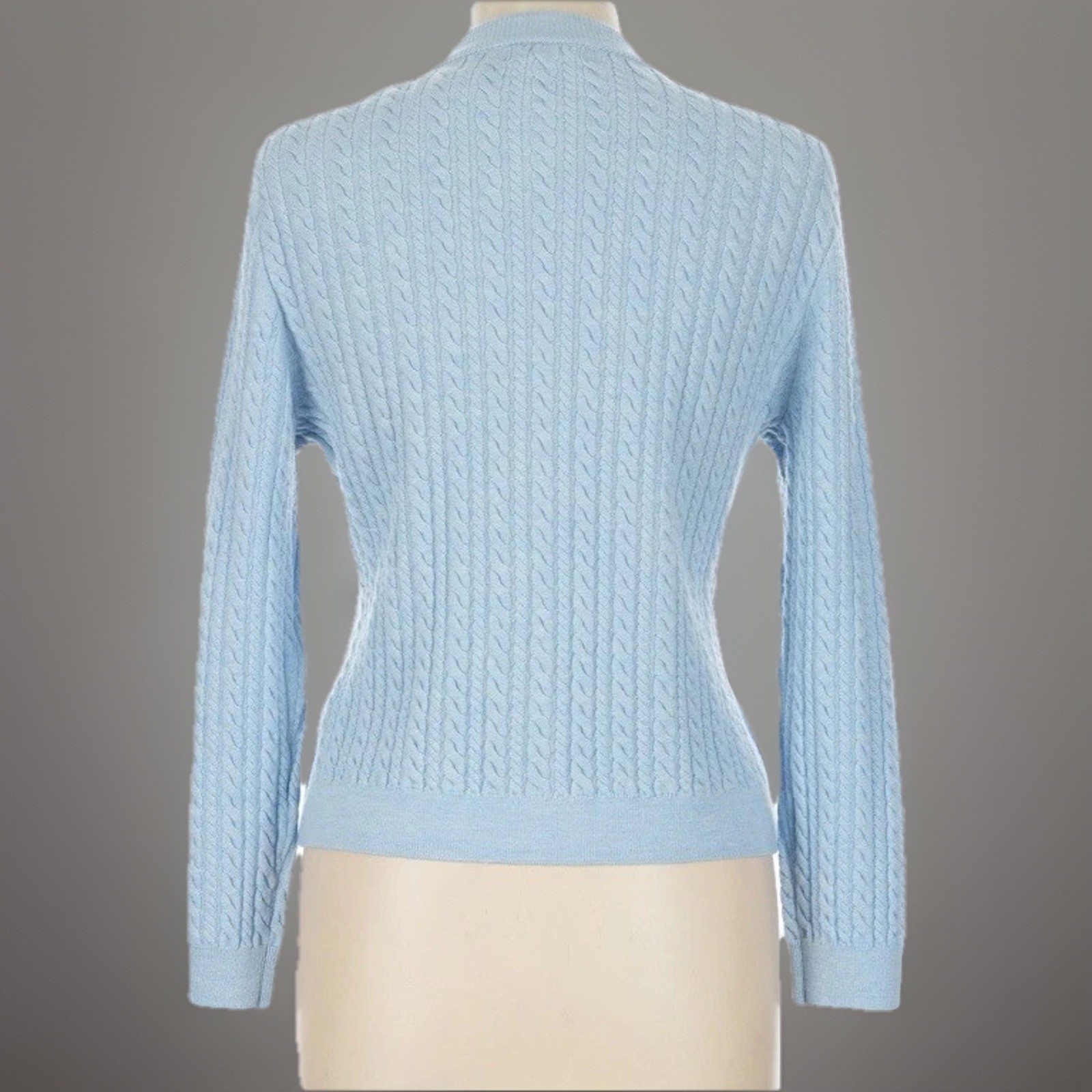 J.Crew Sz Large Cable Knit Crewneck Cardigan in Merino Wool Hthr Stream Blue NWT image 6