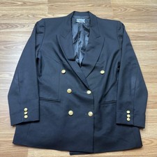 Pendleton Blazer Womens 14 Black Wool Double Breasted Gold Button Jacket Classic
