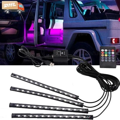 4x LED RGB Fußraumbeleuchtung Auto KFZ Innenraum Ambientebeleuchtung USB Leisten