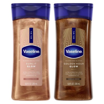 Vaseline Glazed & Glisten Vanilla Cocoa Shimmering Gel Body Oil 6.8 fl oz Sunlit