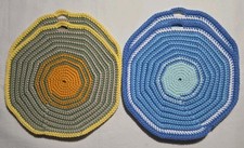 New 2 Sets Of Crochet Pot Holders Handmade Colorful  Modern Cotton 8" Round