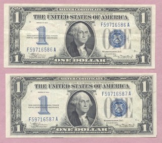 Consecutive Pair of 1934 Funny Back $1 Silver Certificates XF AU True Auction