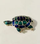 Vintage Signed Marcel BOUCHER Gold Enamel Turtle Brooch Pin Costume Jewelry