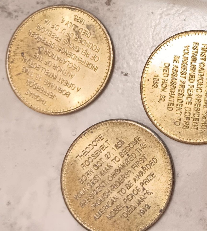 Vintage Lot of 4 Shell Oil Co Presidential Commemorative Coins FDR JFK Jefferson - Image 4 of 4