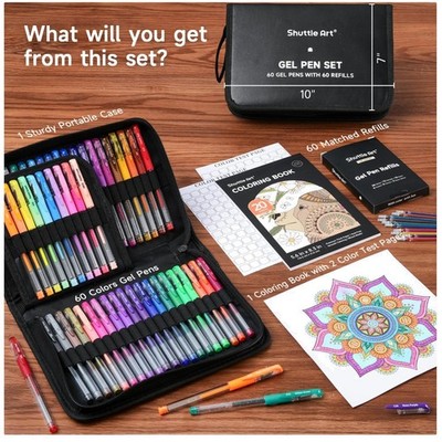 120 Gel Pens Set with 60 Refills & Coloring Book