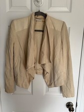 Alice  Olivia waterfall drape cream jacket with leather trim size 2