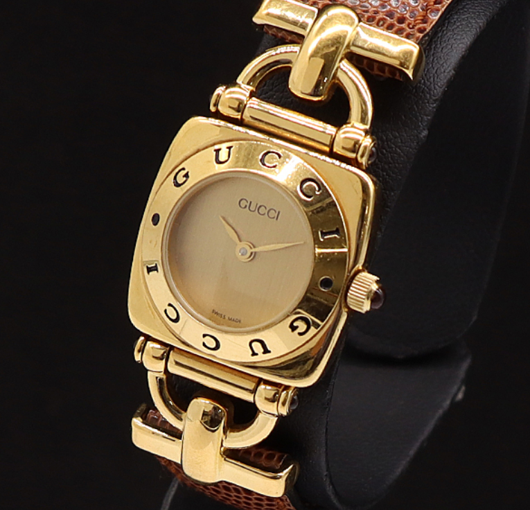 Exc+5] Vintage GUCCI 6300L Gold Dial Brown Quartz Woman's Watch