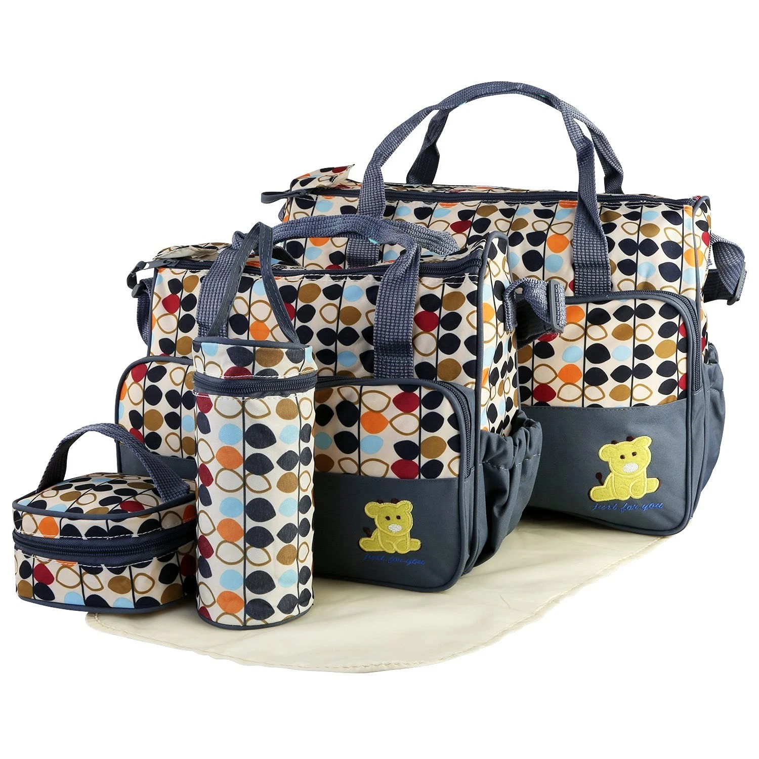 5PCS Baby Diaper Bag Set w/Changing Pad – Large Water-Resistant Nappy Bag wit...