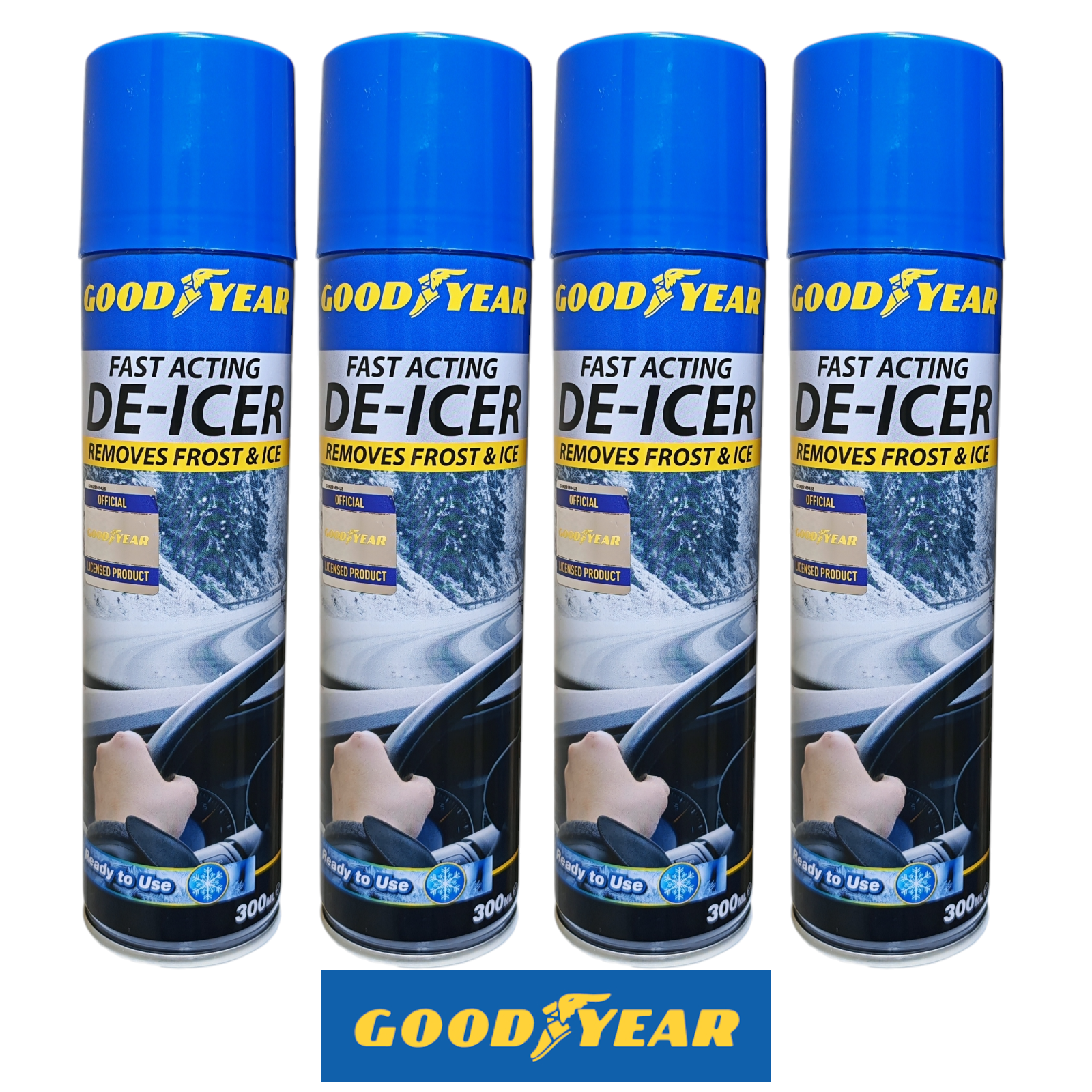4 x Goodyear Car De-Icer Spray Windscreen Ice & Frost Remover Fast Acting