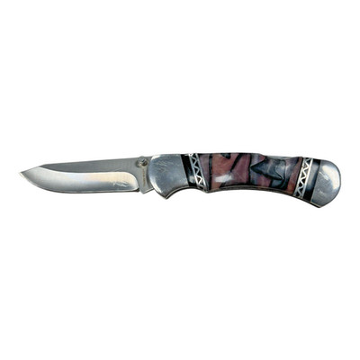 Vintage Timber Wolf Multi-Color Stone Folding Knife Stainless Steel Fixed Blade