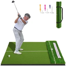 Dual-Turf 5x4ft Golf Hitting Mat, Built-in Ball Tray, Alignment Aid, Golf Mat...