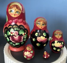 Nesting Doll Set of 5 Hand Painted Wood Girl Floral  ~JJ2