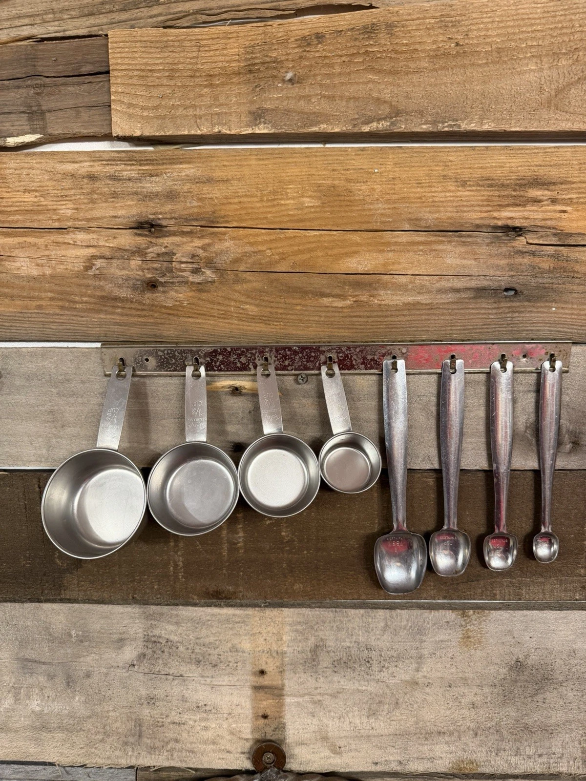 Vintage Foley Measuring Cups & Spoons USA Made Wall Hanging Rack Stainless Steel
Opens in a new wind