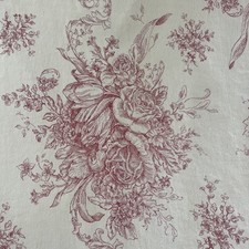 French Country Floral Toile FULL Duvet Red Ivory Pinstripe Reversible 80x86