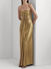 NWT 345 Lauren Ralph Lauren Women's Metallic Chiffon Strapless Gown Sz 12
