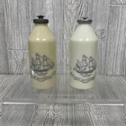 Lot of 2 Vintage Old Spice Talcum for Men Milk Glass Bottles Ship Mt Vernon 5.25
