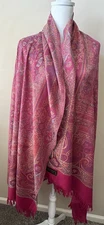 NWT 100% Pure Warm Kashmiri Pashmina Shawl Authentic Pink Gold Embroidery India