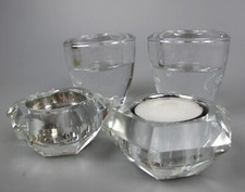 Glass Tea Light Candle Holders. Clear Crystal. 2 pairs. T-Lights. Nice quality.