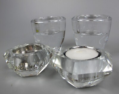 Teelicht Kerzenhalter aus Glas. Klares Kristall. 2 Paar. T-Leuchten. Schöne Qualität.