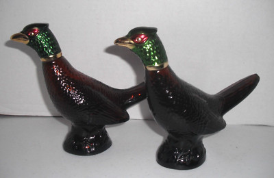 2 Vtg AVON Pheasant Decanter Leather After Shave - 1 Almost Full/1 Empty Bottle