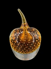 Amber Possibly Murano Italian Art Glass Bullicante Sommerso Apple Paperweight