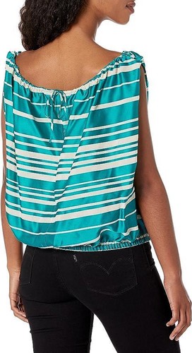 $248 - TRINA TURK Striped Bubble Top in Tile Blue Size M - Picture 3 of 5