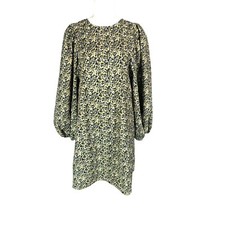 Mini Dress Womens Size M Black Yellow Floral Oversized Sleeves Cottage Core