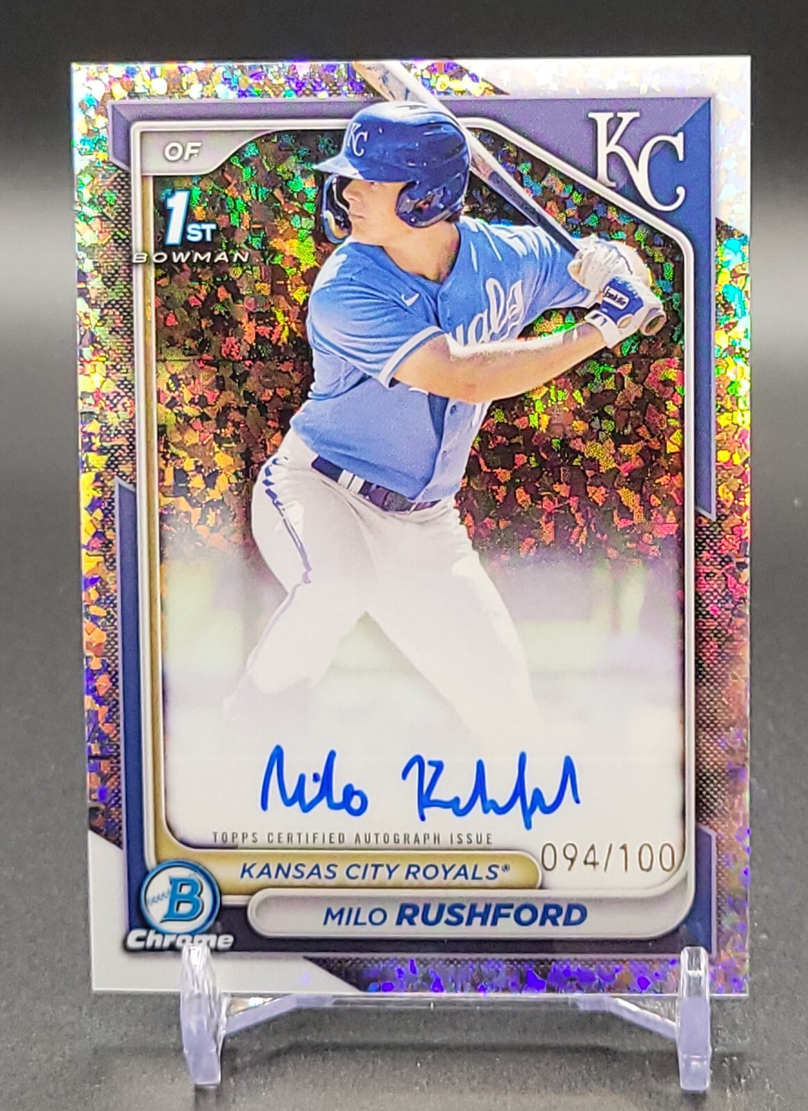 Milo Rushford 2024 Bowman Chrome 1st Bowman Prospect Mini Diamond Refr Auto /100