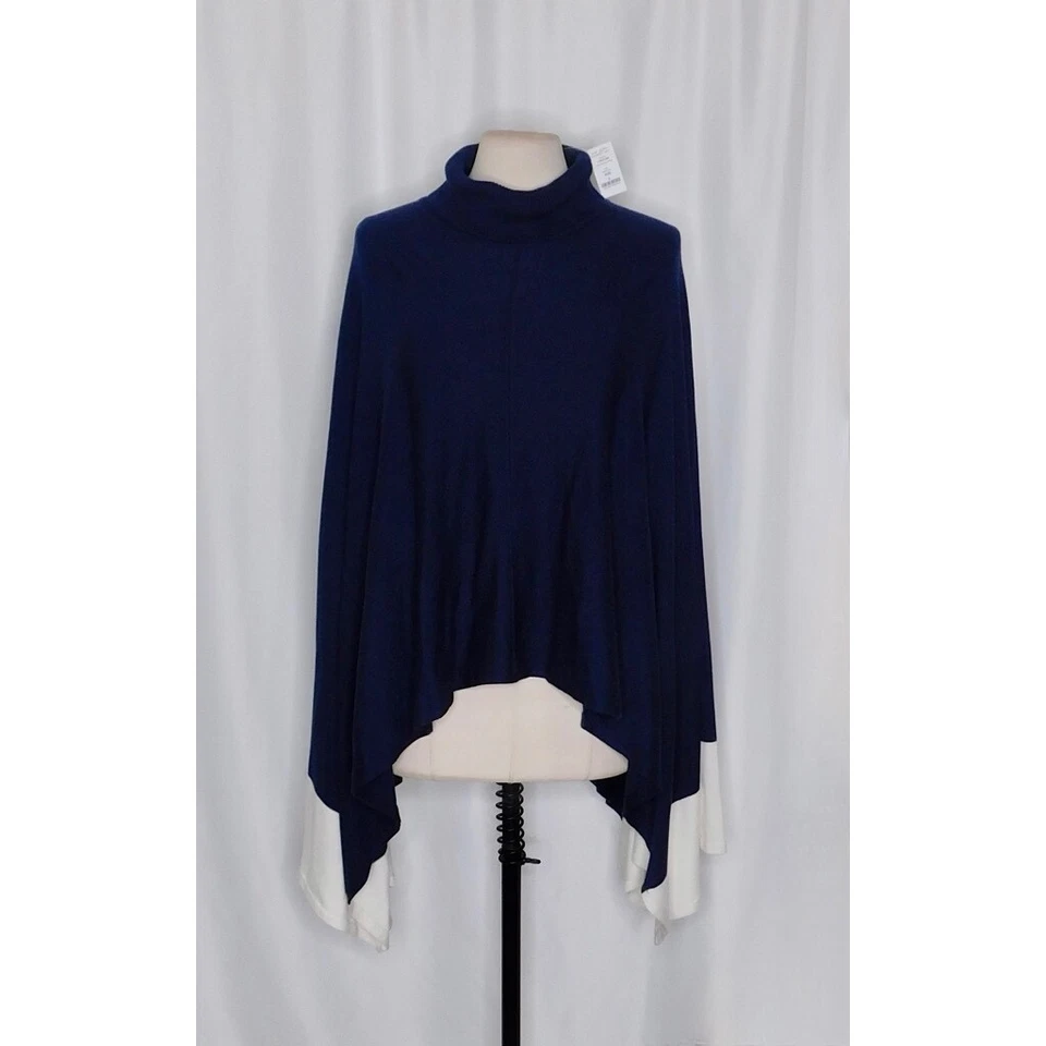 NWT!! WHBM Turtleneck Colorblock Poncho Navy Blue White House Black Market Large - Image 2 of 4