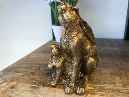 Gazing Mother Hare and Baby Bronze Effect Ornament Figure Sculpture Gift Boxed - Picture 4 of 9