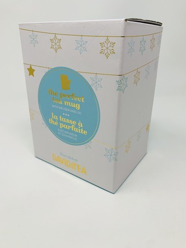 DAVIDS TEA The Perfect Tea Mug 12oz Glass Snowflakes & Garland w/ Infuser & Lid - Picture 2 of 14