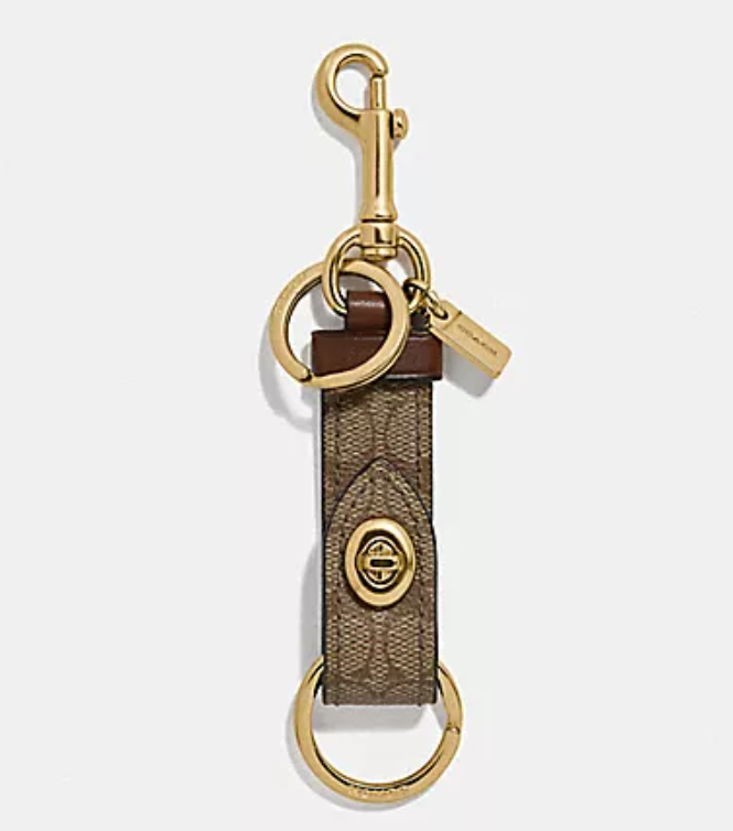 COACH Valet Trigger Snap Bag Charm Signature Canvas FOB Key Ring 49314